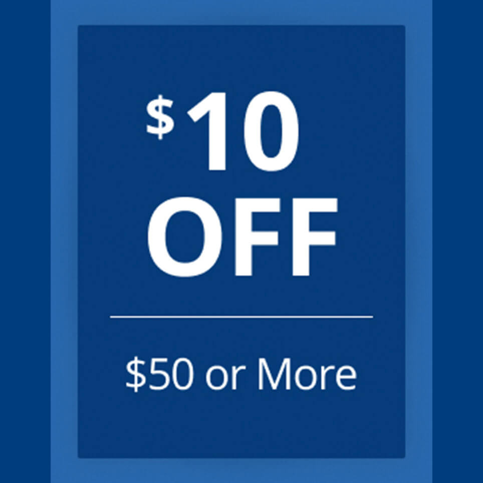 Coupon for $10 off $50 or more.