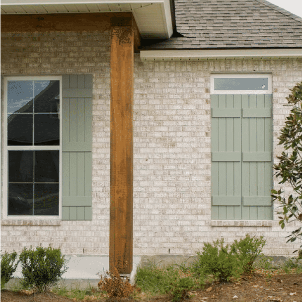 Home exterior painted in Evergreen Fog SW 9130 by @kristinascollective.