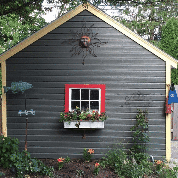 A shed painted in roycroft pewter sw 2848 by @designergirl614.