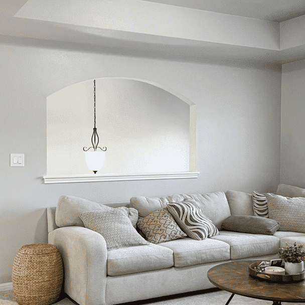 Living room painted in Crushed Ice SW 7647 by @premierpaintingtexas.
