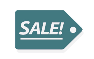 An icon of a merchandise tag with "Sale!" printed on it.