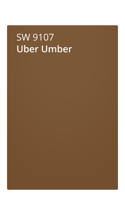 Uber Umber (SW 7036) color swatch. A brown color with yellow undertones.