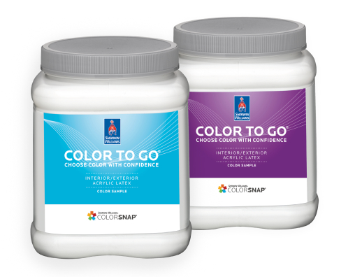 Two containers of Sherwin-William's Color to Go paint samples.