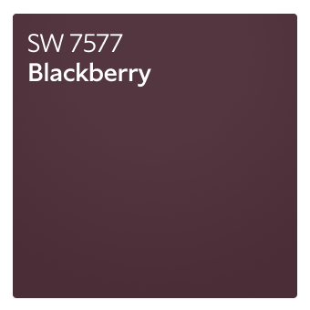 A color chip of SW 7577 Blackberry.