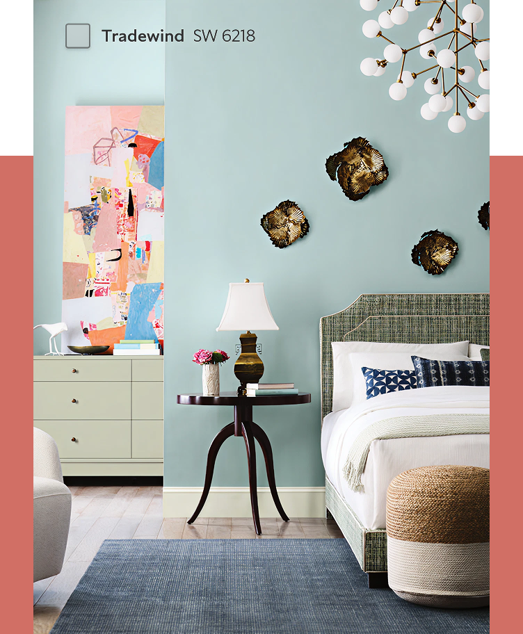 A fireplace painted Tradewind SW 6218.