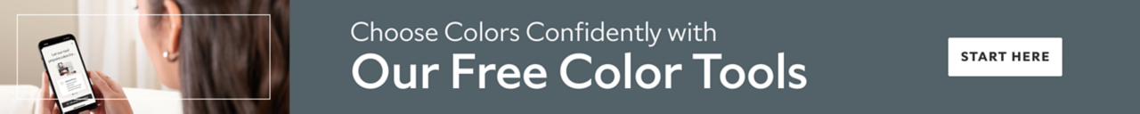 Text over an image of someone on their mobile phone that says, Choose Colors Confidently with our free color tools, start here.