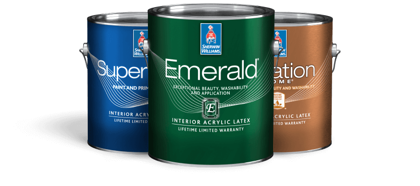 Cans of interior paint.