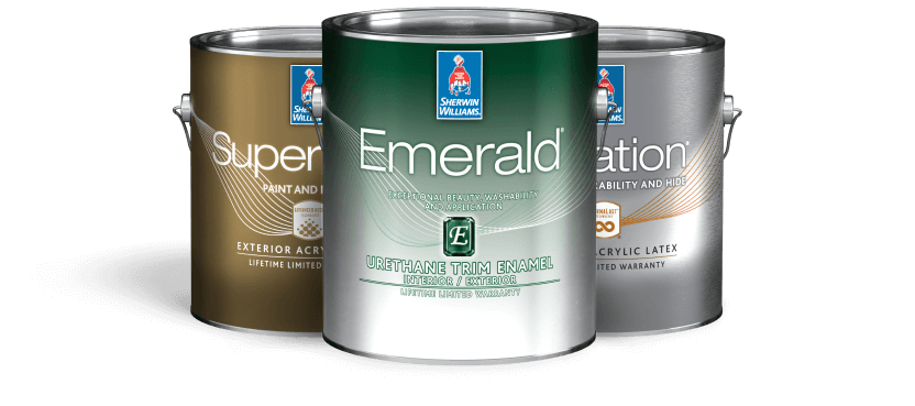 Cans of exterior paint.