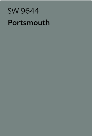 A Sherwin-Williams color chip for Portsmouth SW 9644.