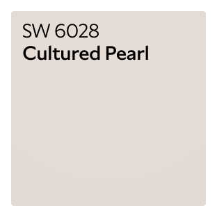 A Sherwin-Williams color chip for Cultured Pearl SW 6028.