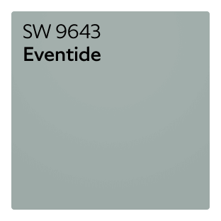 A Sherwin-Williams color chip for Eventide SW 9643.