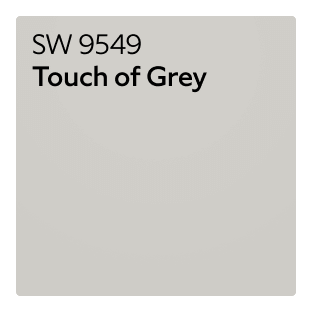A Sherwin-Williams Color Chip for Touch of Grey SW 9549.