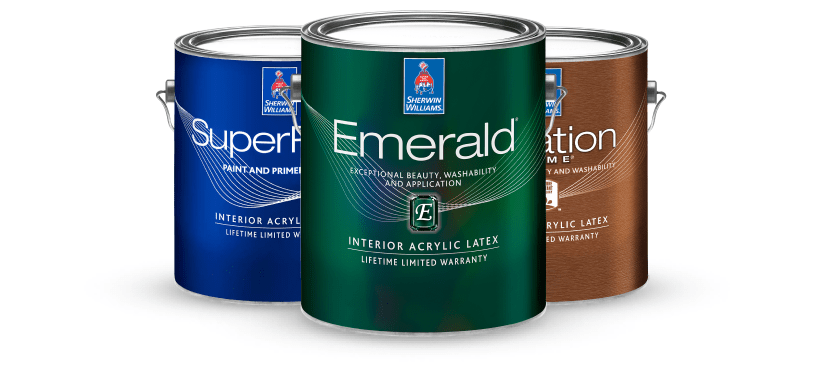 Three cans of interior paint.