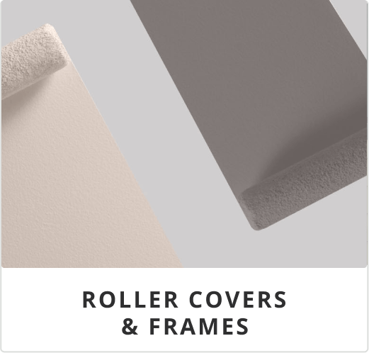 Two paint rollers from Sherwin-Williams Interior Paint Supplies going opposite directions, one is a light beige and the other is a darker gray.