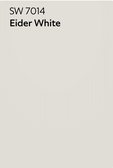 A Sherwin-Williams Color Chip for Eider White SW 7014.