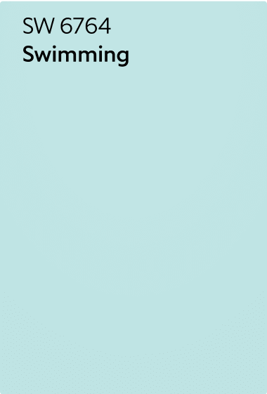 A Sherwin-Williams Color Chip for Swimming SW 6764.