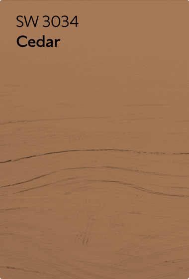 A stain color chip for Cedar SW 3034.