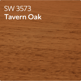 A stain color chip for Tavern Oak SW 3573.