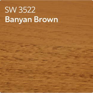 A stain color chip for Banyan Brown SW 3522.