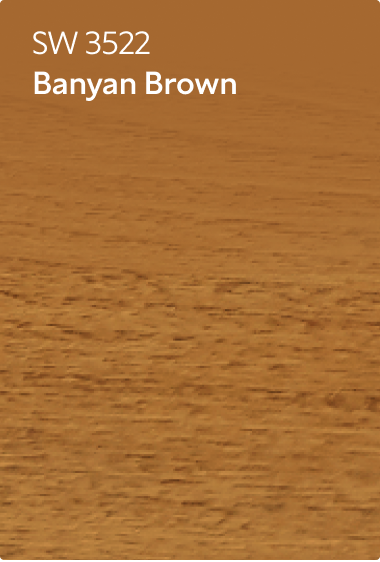 A stain color chip for Banyan Brown SW 3522.