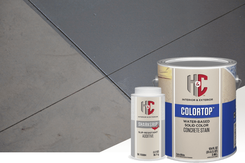 H&C Colortop water-based concrete stain and H&C  Sharkgrip.