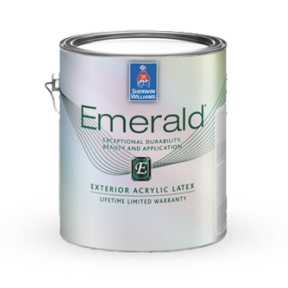 A gallon of Emerald Exterior Acrylic Latex.