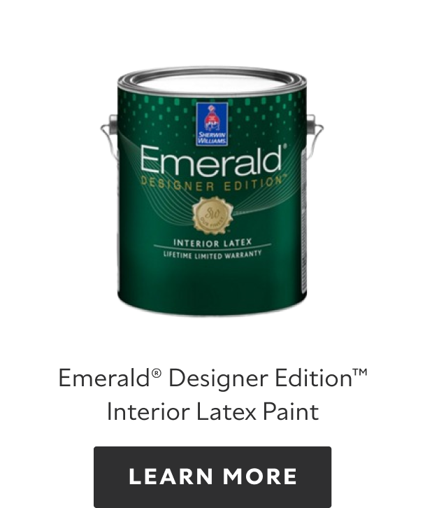 Can of Sherwin-Williams Emerald Designer Edition Interior Latex Paint, learn more.