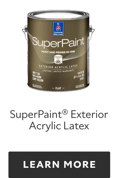 Can of Sherwin-Williams SuperPaint Exterior Acrylic Latex, learn more.