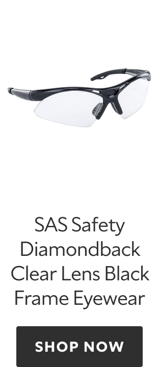 SAS Safety Diamondback Clear Lens Black Frame Eyewear. Shop now.