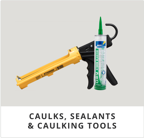 Caulks, sealants and caulking tools. A yellow and black caulk gun.