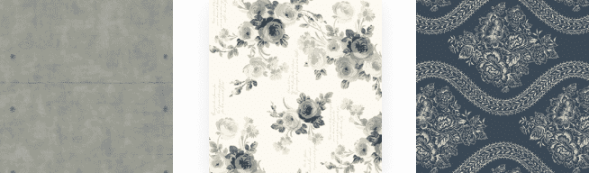 3 magnolia wallcovering swatches.