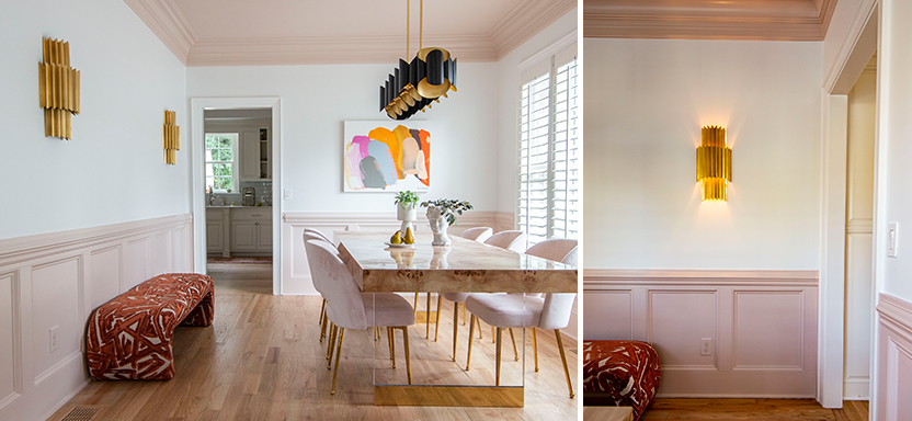 Ackerman’s divine dining room, using Extra White SW 7006 (257-C1) and Malted Milk SW 6057 (196-C1), proves that bold design doesn’t have to be complicated.