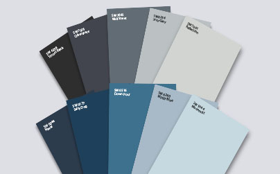 Sherwin-Williams Color Chips fanned out from dark to light.