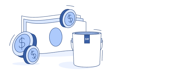 An illustration of money and a paint gallon.
