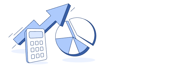 An illustration of a chart, an arrow and a calculator.