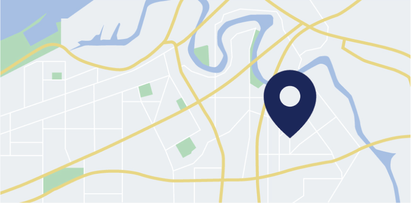 A city map with a location pin marked.