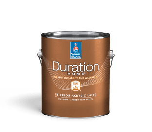 A can of Duration Interior Acrylic Latex paint.