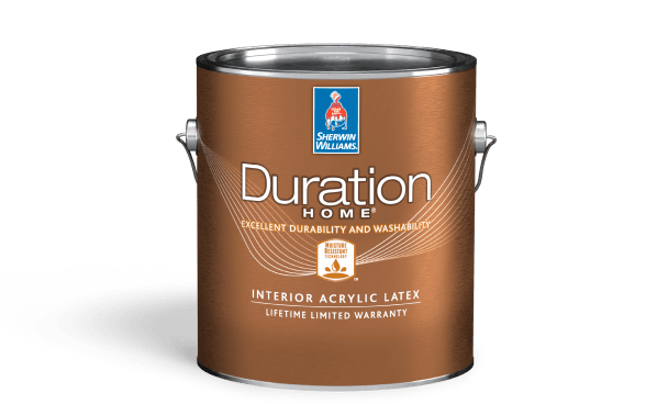 A can of Duration Interior Acrylic Latex paint.