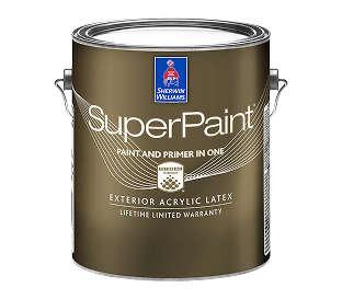 A can of SuperPaint Exterior Acrylic Latex.