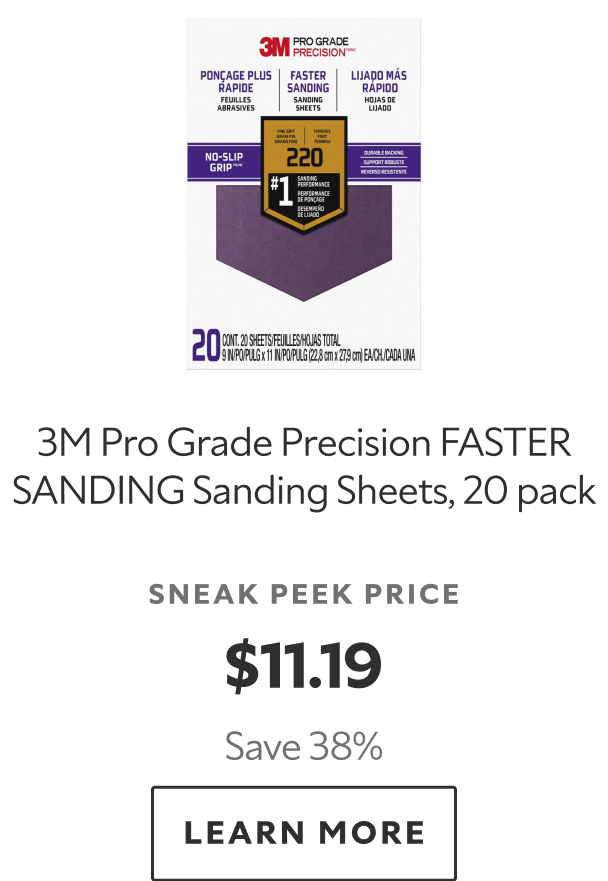 3M Pro Grade Precision FASTER SANDING Sanding Sheets, 20 count. Sneak peek price $11.19. Save 40%. Learn more.