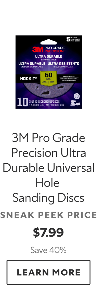 3M Pro Grade Precision Ultra Durable Universal Hole Sanding Discs. Sneak peek price $7.99. Save 40%. Learn more.