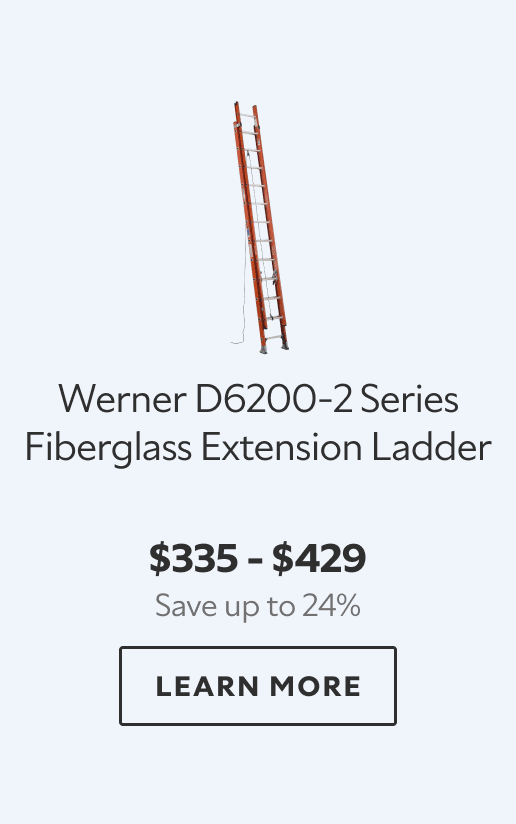 Werner D6200-2 Series Fiberglass Extension Ladder. $335 - $429. Save up to 24%. Learn more.