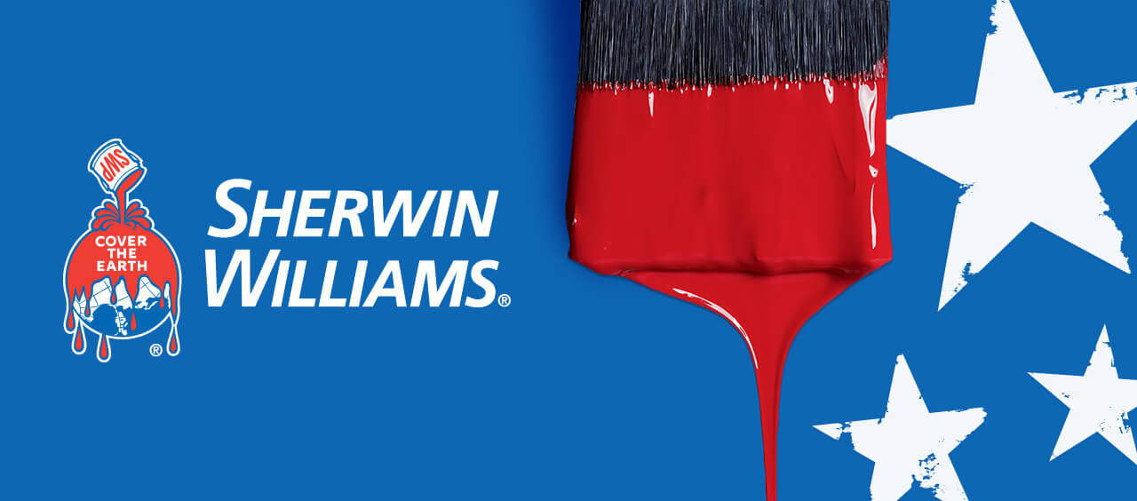 A Sherwin-Williams military banner with red, white and blue designs .