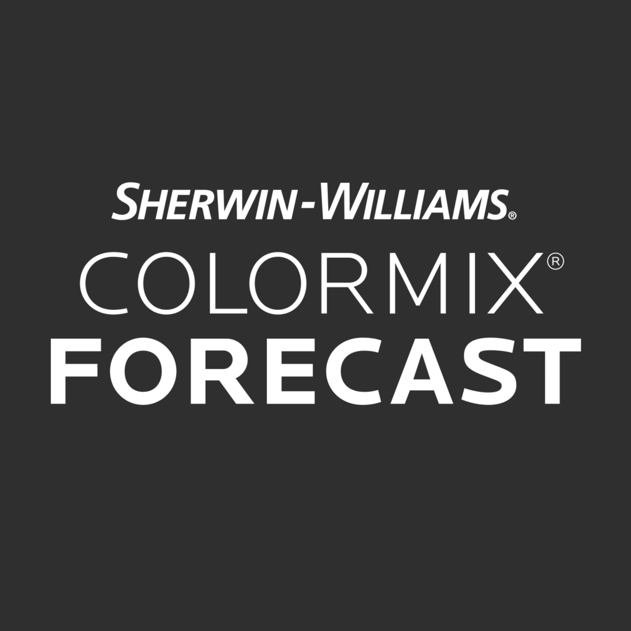 The logo for Sherwin-Williams Colormix Forecast is simple white font on an almost black background.