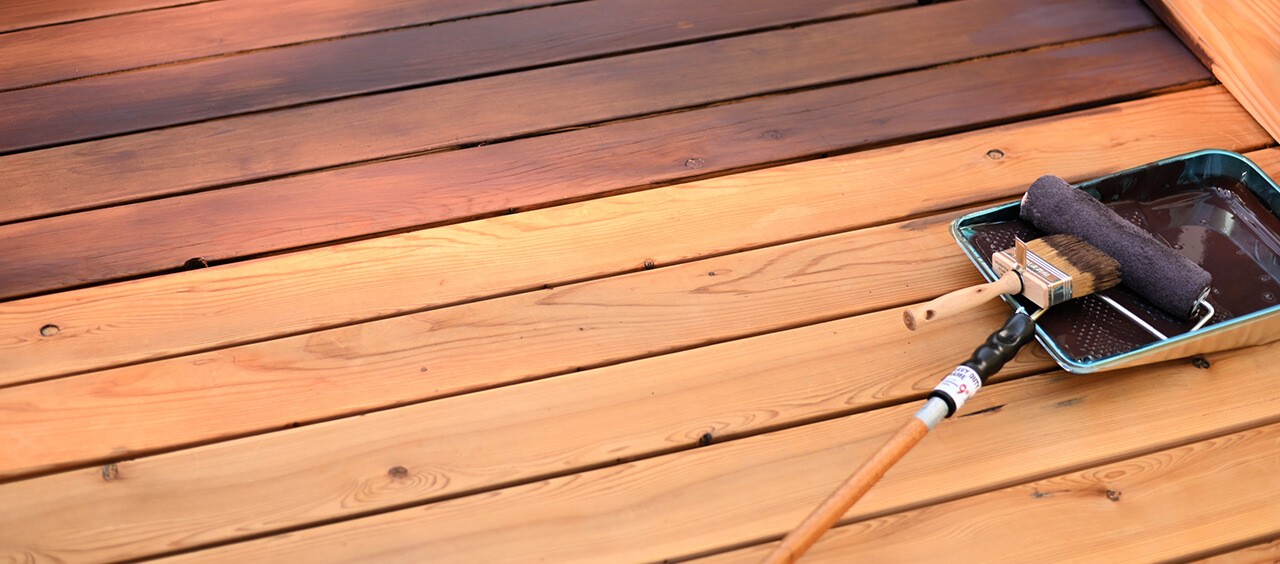 A clean wooden deck preparing to be stained.